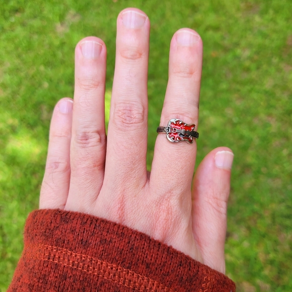 Red Guitar Hard Rock Elvis Presley TCB 925 Silver Ring - Picture 13 of 16